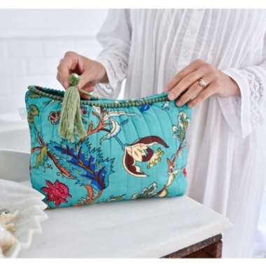 Powell Craft Teal Exotic Flower Wash Bag