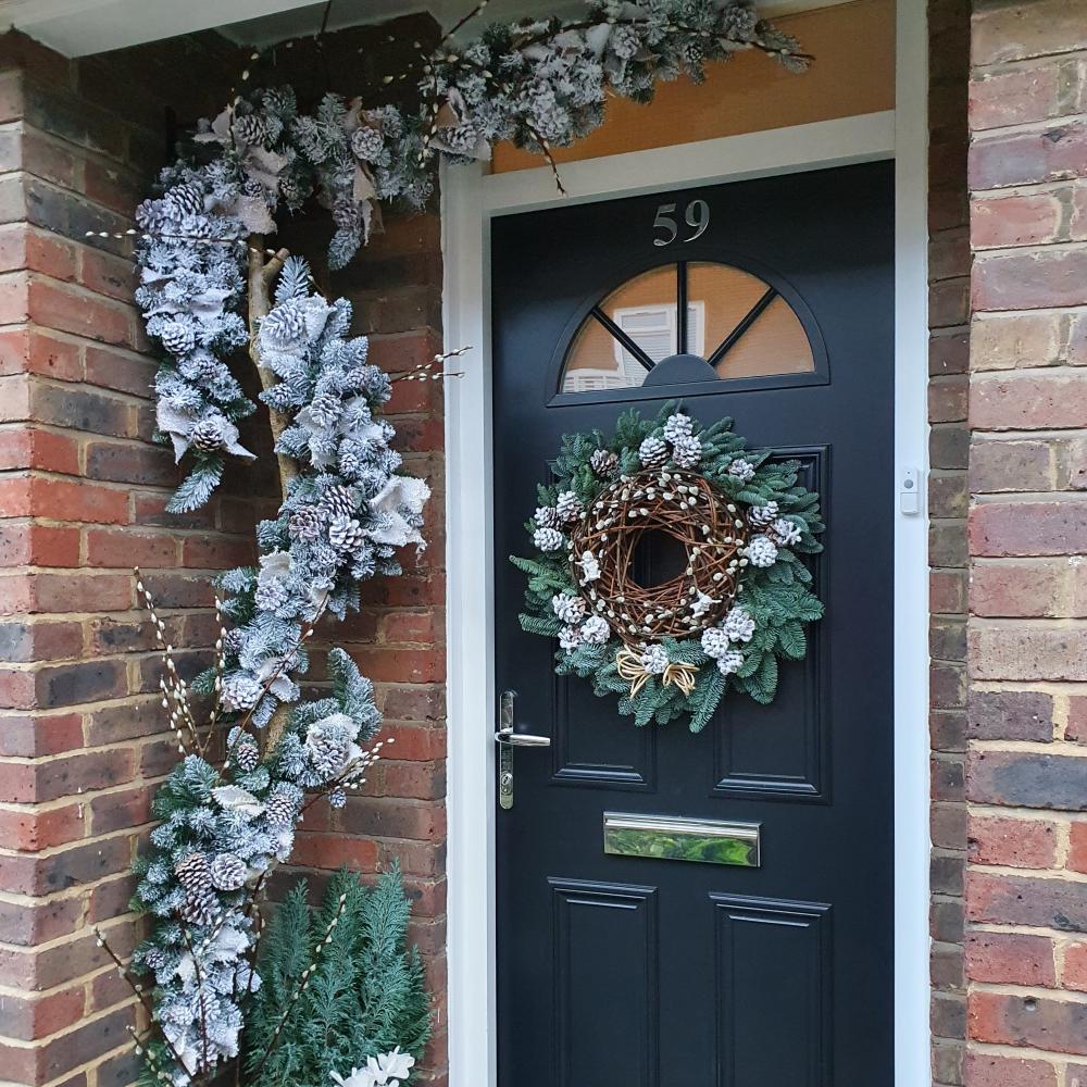 christmas door decoration and wreath london