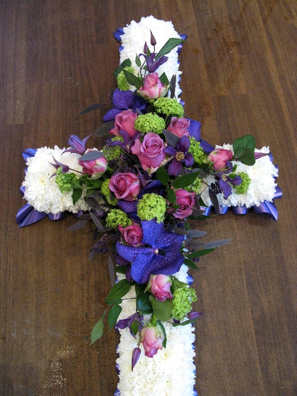 purple and mauve funeral cross