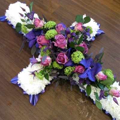 purple and mauve funeral cross