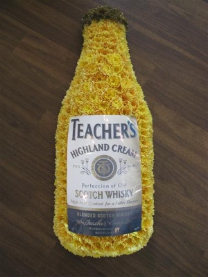 teachers whisky bottle funeral tribute