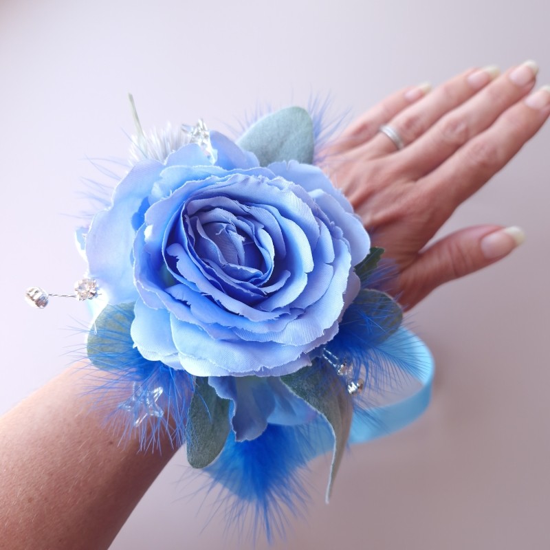 Blue Rose faux Wrist Corsage – buy online or call 07884140471