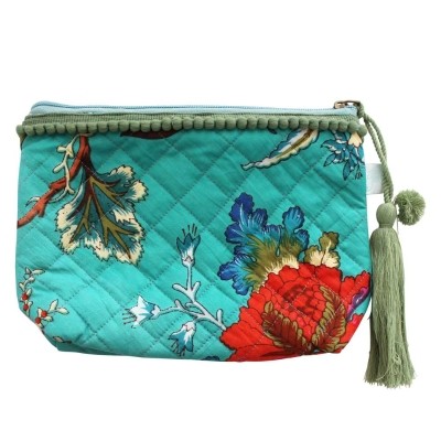 Powell Craft Teal Exotic Flower Make Up Bag