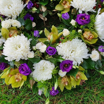 White Purple and Green Funeral Wreath