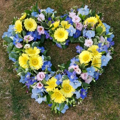 Yellow Blue Grouped Open Heart