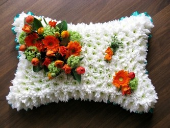 orange green white funeral pillow