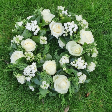 Classic White Green round funeral wreath