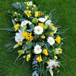 yellow and white funeral oasis spray