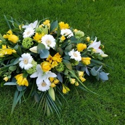 yellow and white funeral oasis spray