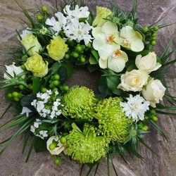 White and Green Grouped Round Funeral Wreath