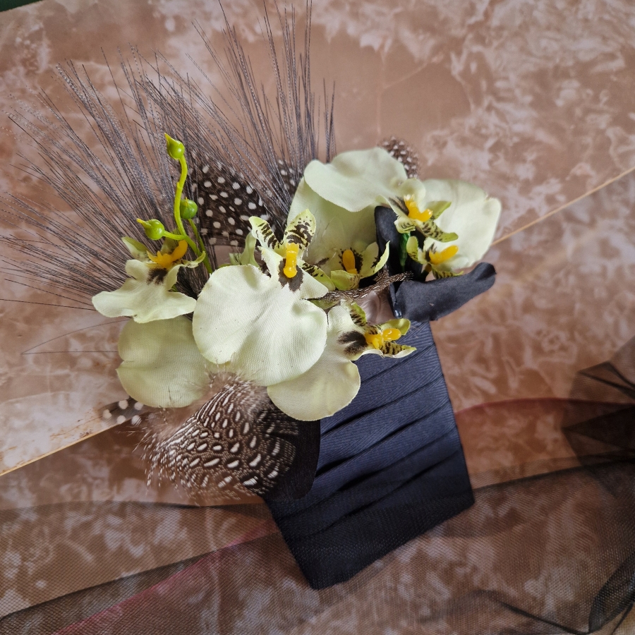 black and green faux oncidium alternative wedding accessories