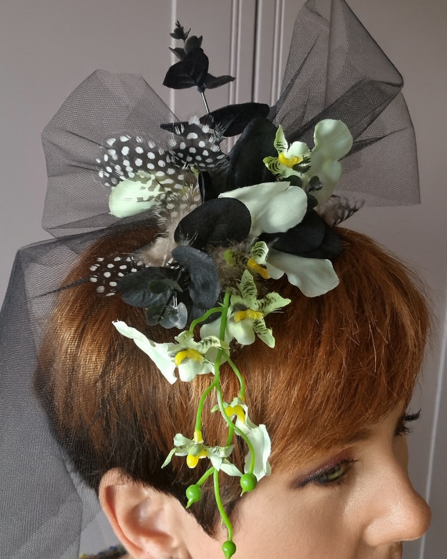 black and green faux oncidium alternative wedding accessories
