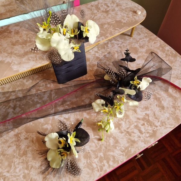 black and green faux oncidium alternative wedding accessories