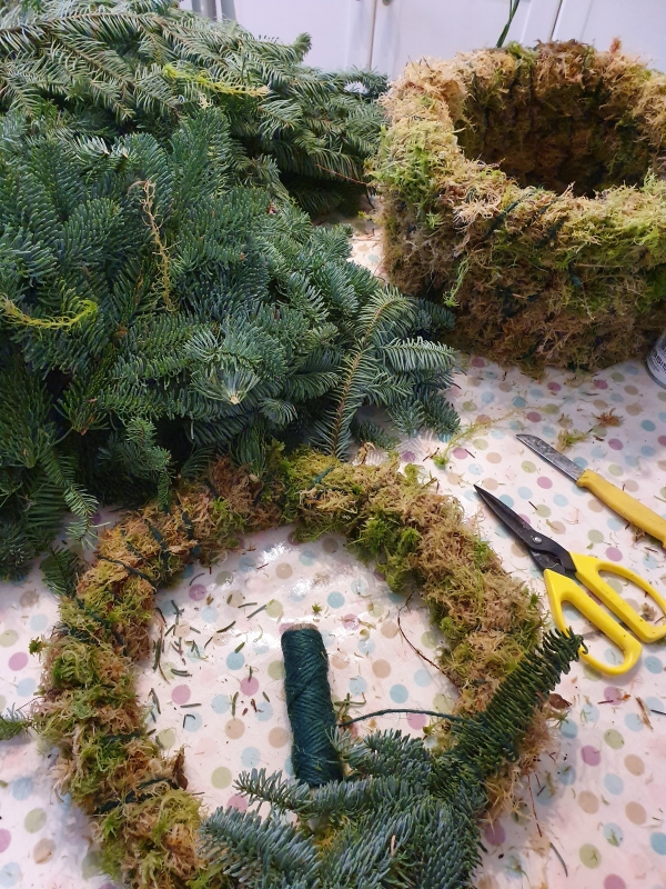 Christmas Wreath making workshop, Bishopstone station, handmade door wreath