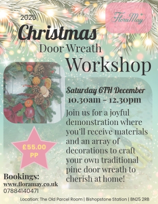 Christmas Wreath making workshop, Bishopstone station, handmade door wreath