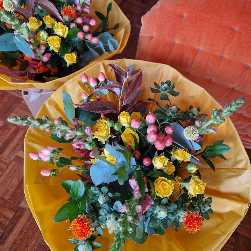 Autumn bouquet, orange, burgundy flower bouquet