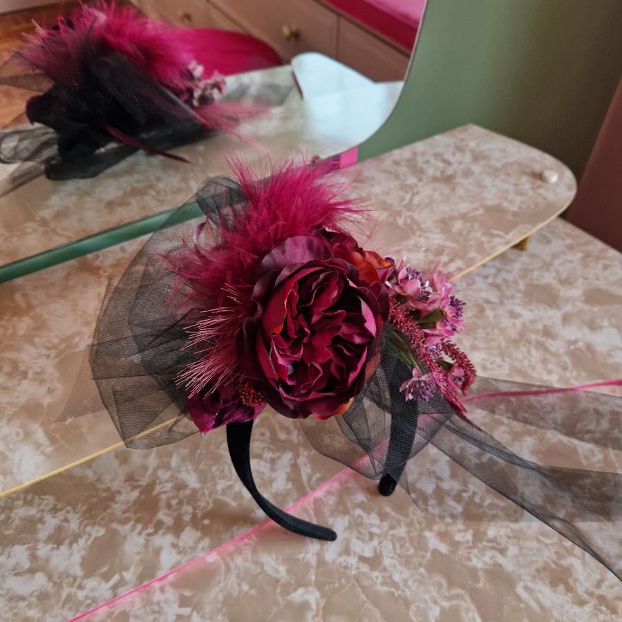 Gothic style wedding faux flower handmade headband