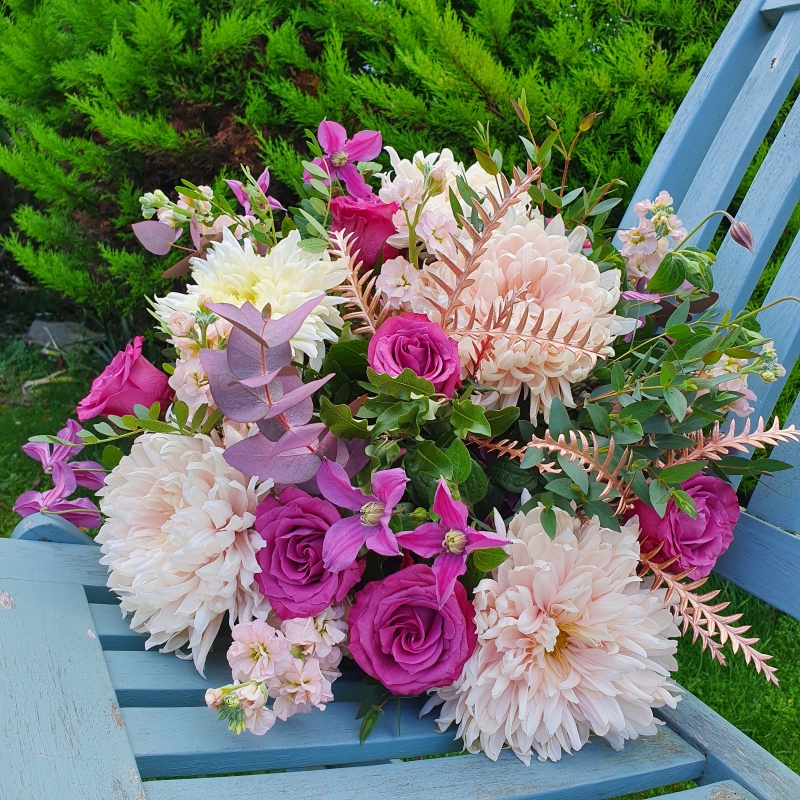 Autumn Bouquet, Glynde Bouquet, Autumn mauve pink and cream, 