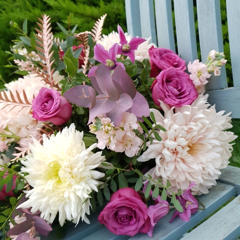 Autumn Bouquet, Glynde Bouquet, Autumn mauve pink and cream, 