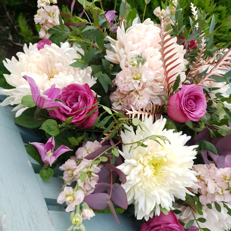 Autumn Bouquet, Glynde Bouquet, Autumn mauve pink and cream, 