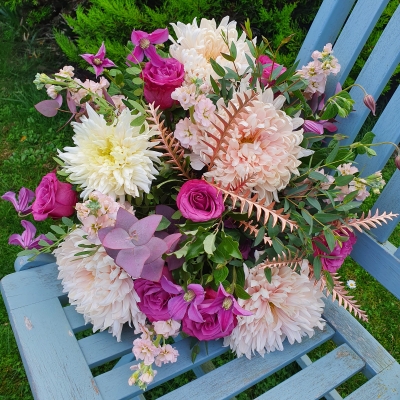 Autumn Bouquet, Glynde Bouquet, Autumn mauve pink and cream, 