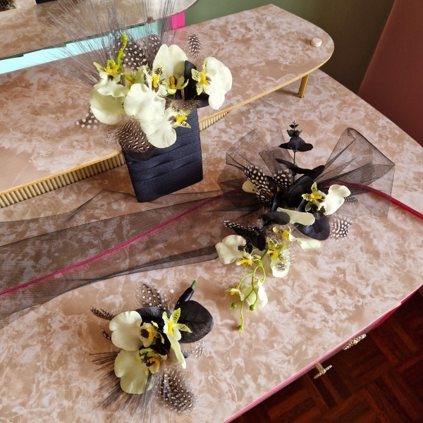 black and green faux oncidium alyernative wedding accessories