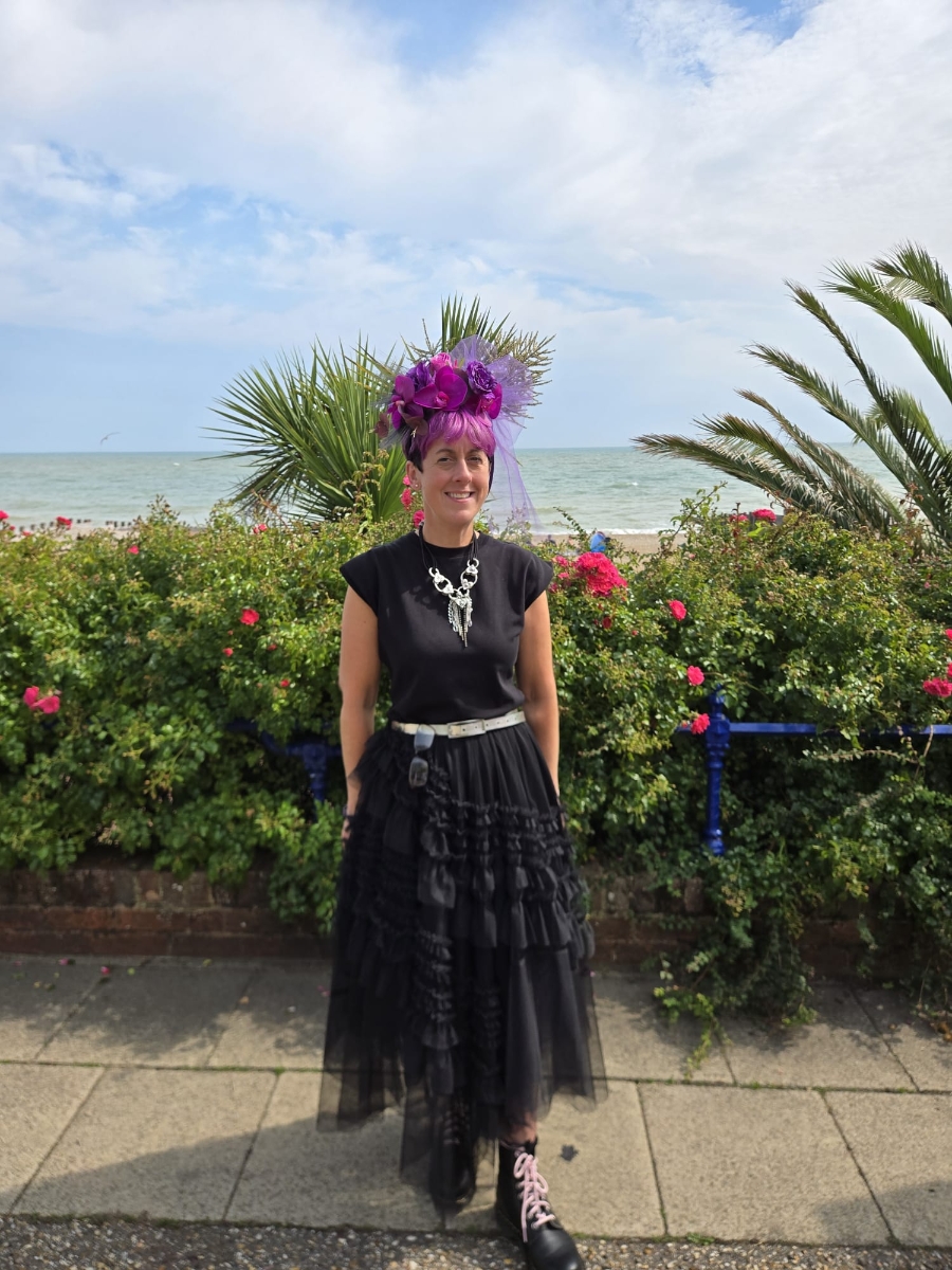 Magenta Faux Flower Headband with Matching Buttonholes