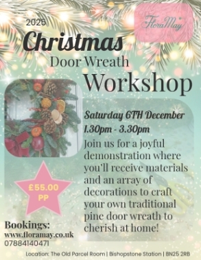 Christmas Wreath making workshop, Bishopstone station, handmade door wreath