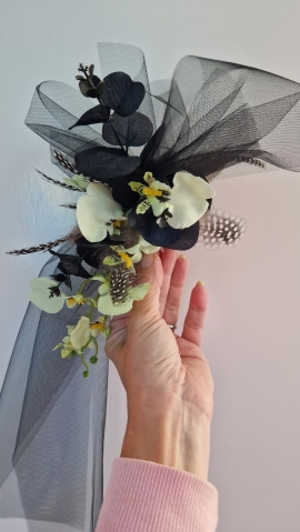 black and green faux oncidium alyernative wedding accessories