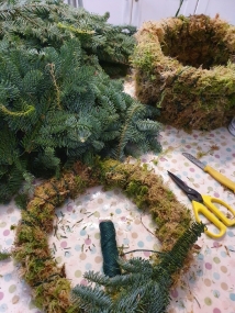 Christmas Wreath making workshop, Bishopstone station, handmade door wreath