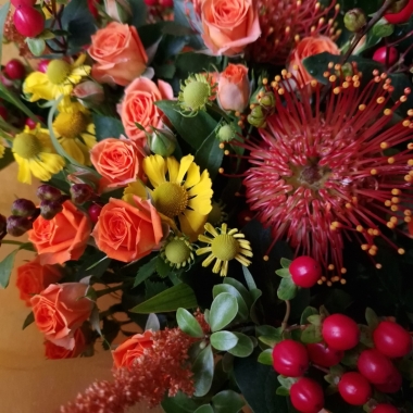 Autumn bouquet, orange, burgundy flower bouquet