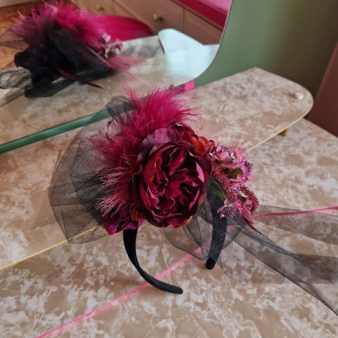Gothic style wedding faux flower handmade headband