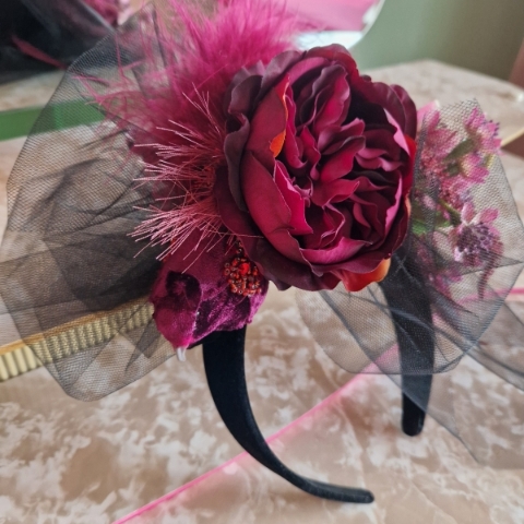 Gothic style wedding faux flower handmade headband