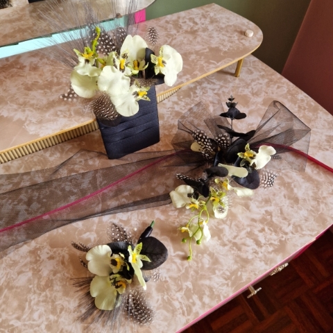 black and green faux oncidium alyernative wedding accessories