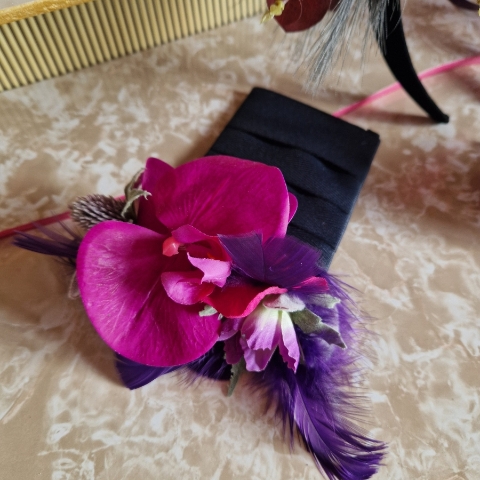 Magenta Faux Flower Headband with Matching Buttonholes