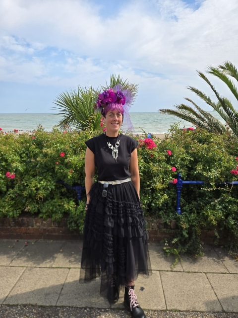 Magenta Faux Flower Headband with Matching Buttonholes